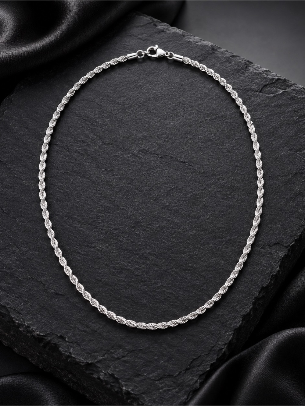 White Silver High Quality Fine 925 Sterling Silver Necklace Bracelets Set 4MM